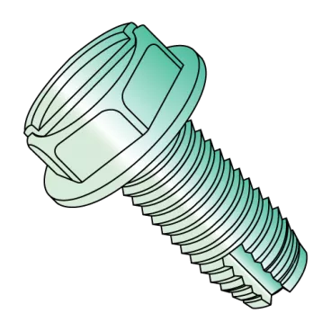8-32X3/8  Slot Indent Hex Washer Thread Cutting Scr. Type 1 Fully Threaded Zinc Bake Green