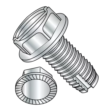 1/4-20X5/8  Slot Indent Hex Washer Serrated Thread Cutting Screw Type 1 Full Thread ZincBake