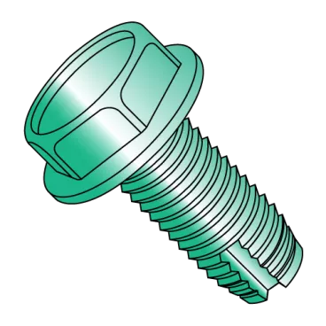 10-32X3/8  Unslot Ind Hex Wash Grounding Thrd Cuting Screw Type 1 Full Thrd Zinc Bake Green