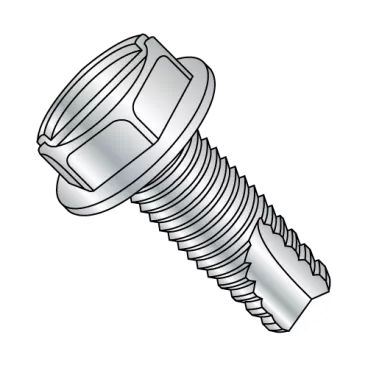 10-24X1  Slotted Indented Hex Washer Thread Cutting Screw Type 23 Full Thread Zinc Bake
