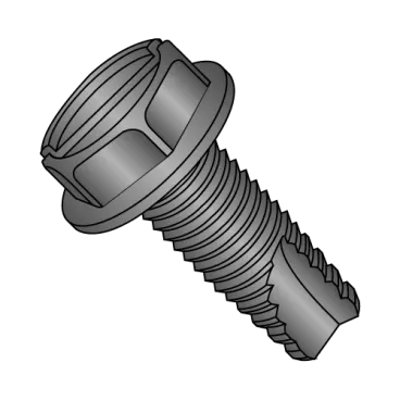 1/4-20X1 1/2  Slotted Indent Hex Washer Thread Cutting Screw Type 23 Full Thread Black Oxide