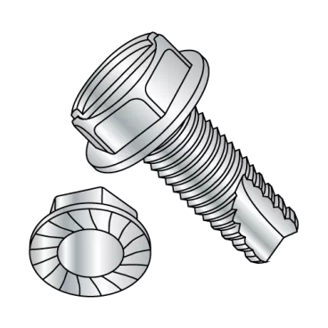 1/4-20X3/4  Slot Indent Hex Washer Serrated Thread Cutting Screw Type 23 Full Thread ZincBak