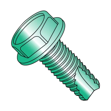 10-32X3/8  Unslot Ind Hex Washer Thread Cutting Screw Type 23 Full Thread Zinc Green Bake