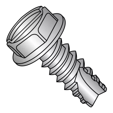 6-20X3/8  Slot Indent Hex Washer Thread Cut Screw Type 25 Full Thread 18 8 Stainless Steel