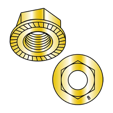 M12-1.75  Din 6923 Metric Class 8 Hex Flange Nut Serrated Zinc Yellow ROHS