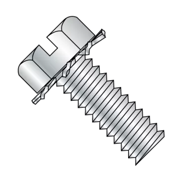 8-32X1/4  Slotted Hex Head External Sems Machine Screw Fully Threaded Zinc and Bake