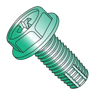 10-32X3/8  Phillips Ind Hex Wash Grounding Screw Type F Full Thread Zinc GreenBake