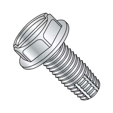 10-24X1  Slotted Indented Hex Washer Thread Cutting Screw Type F Fully Threaded Zinc Bake