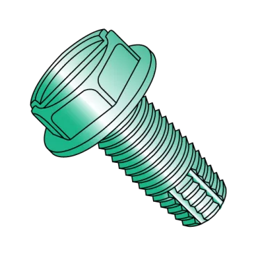 10-32X1/2  Slot Ind Hex Wash Grounding Thread Cutting Screw Type F, F/T Zinc Bake Green