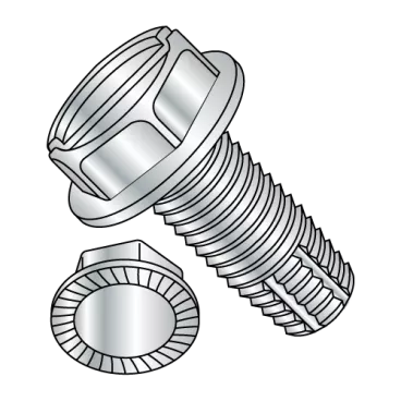3/8-16X1  Slot Indent Hex Washer Serrated Thread Cut Screw Type F Full Thread Zinc Bake