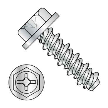10-16X3/4 #8HD  Phillips Indented Hex Washer High Low Fully Threaded Zinc and Bake