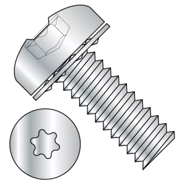 1/4-20X3/8  Six Lobe Pan Head Internal Tooth Sems Machine Screw Fully Threaded Zinc and Bake