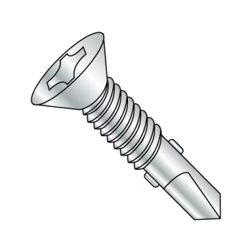 1/4-20X3  Phil Flat Self Drill Screw #4 Point w/Wings Full Thread Machine Sc Thrd ZincBake