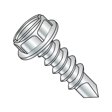 6-20X3/8  Slotted Indented Hex Washer Self Drilling Screw Full Thread Zinc & Bake