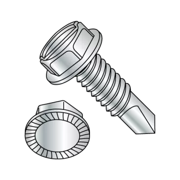8-32X1/2  Slotted Indented Hex Washer Serrated Self Drilling Screw Full Thread Zinc Bake