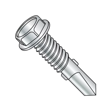 1/4-20X2  Unslotted Hexwasher Self Drill Screw #4 Point w/Wings Full Thread Zinc and Bake