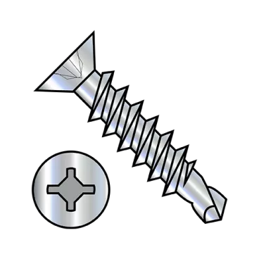 8-18X1  Square Phillips Drive Flat Head Fully Threaded Self Drilling Screw Zinc And Bake