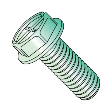 10-32X3/8  Combo (Slot/Phillips) Indent HW Grounding Machine Screw Full Thrd Zinc and Green