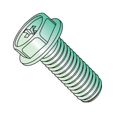 8-32X3/8  Phillips Indented Hex Washer Grounding Machine Screw Fully Threaded Zinc & Green