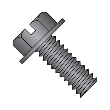 12-24X5/8  Slotted Indented Hex Washer Head Machine Screw Fully Threaded Black Oxide