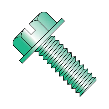 8-32X1/4  Slotted Indented Hex Washer Head Machine Screw Fully Threaded Zinc and Green