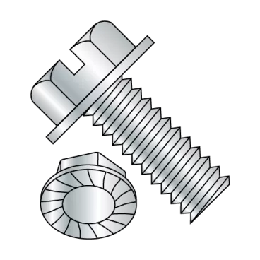 8-32X1/4  Slotted Indented Hex Washer Head Serrated Machine Screw Fully Threaded Zinc
