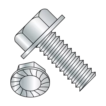 3/8-16X1  Unslotted Indented Hex Washer Head Serrated Machine Screw Full Thread Zinc