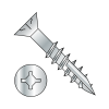 Square Phillips (Combo) - Flat With Nibs - Deep Thread Wood Screws - #17 Point - Zinc - Partial Thread